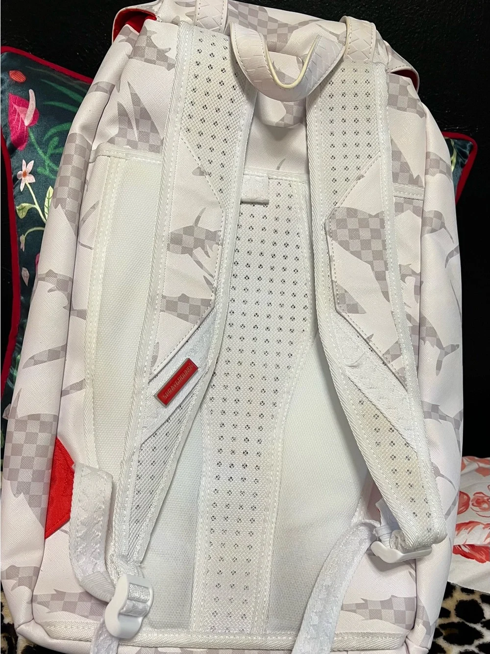 Sprayground White & Light Gray Camouflage Shark-Print Backpack